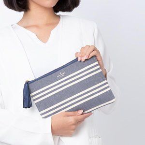 KATE SPADE Larchmont Ave Fabric Stripe Gia Clutch - French Navy - WLRU5237